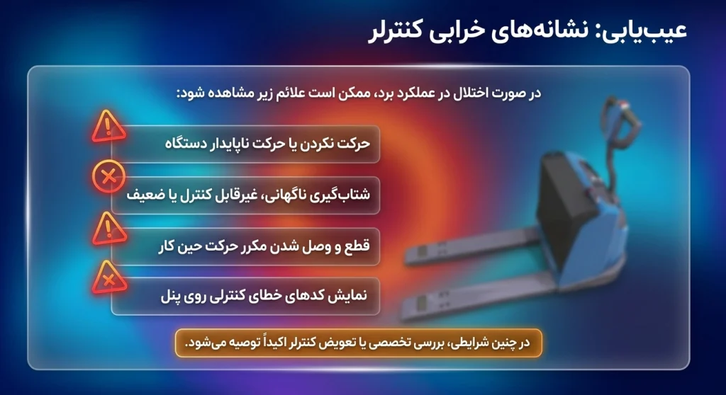 علائم خرابی لیفتراک برقی که نیاز به قطعه Curtis 1207B Controller پیدا میکنید