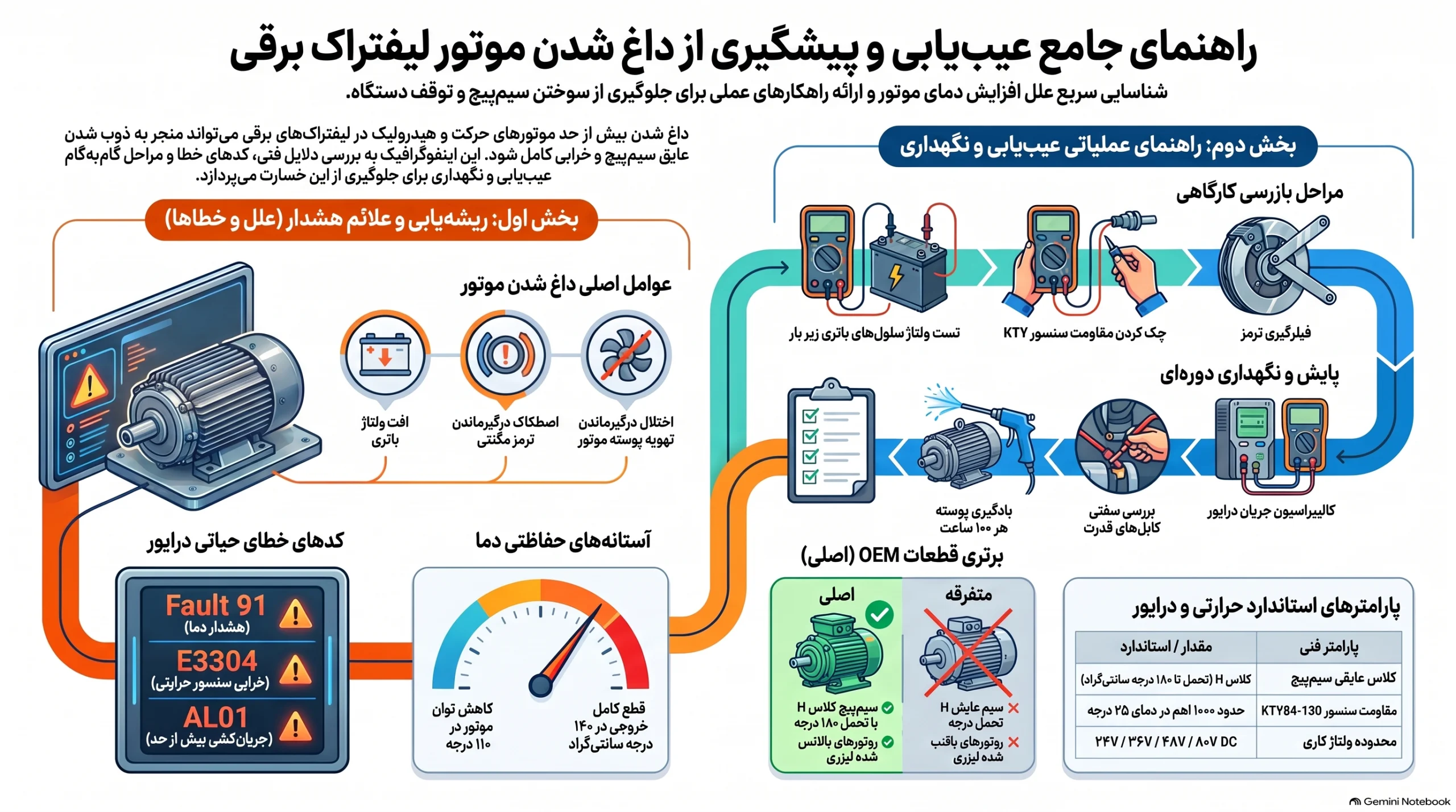 علت داغ شدن موتور لیفتراک برقی و راهنمای عیب‌یابی